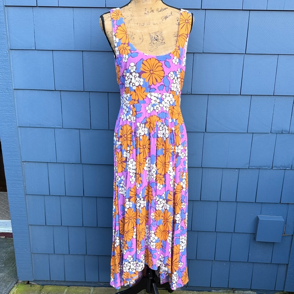 Mister Zimi Purple and Orange Floral Midi Dress Medium